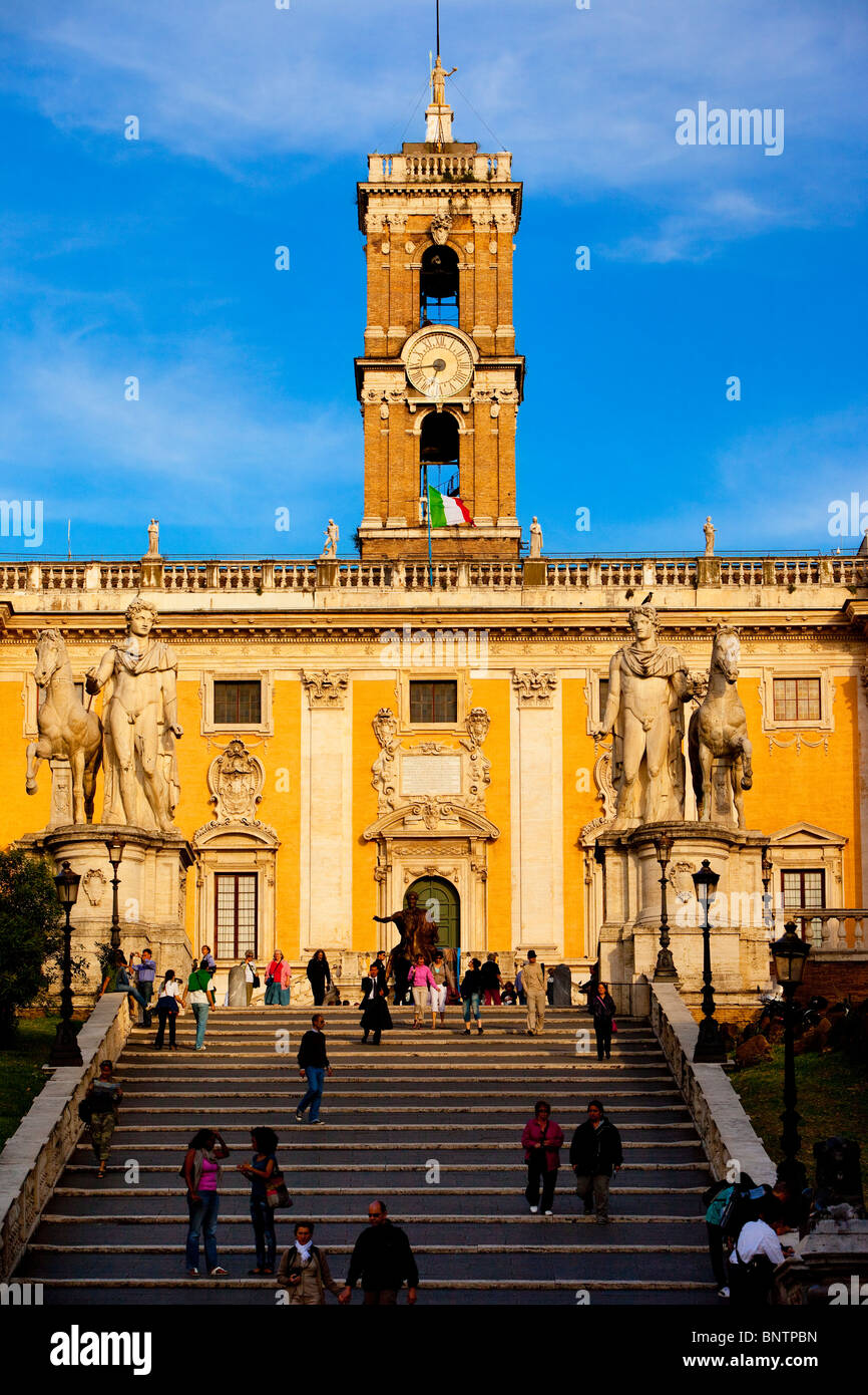 Tourist walk the Cordonata staircase designed by Michelangelo leading to the Piazza Campidoglio, Rome Lazio Italy Stock Photo