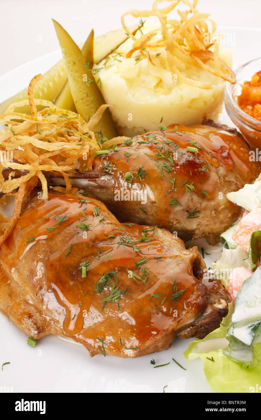 Meat plate with potatoes Stock Photo