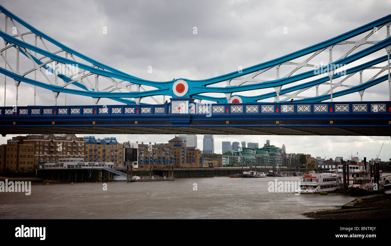 A detail of Tower Bridge, London, United Kingdom, framing the view of