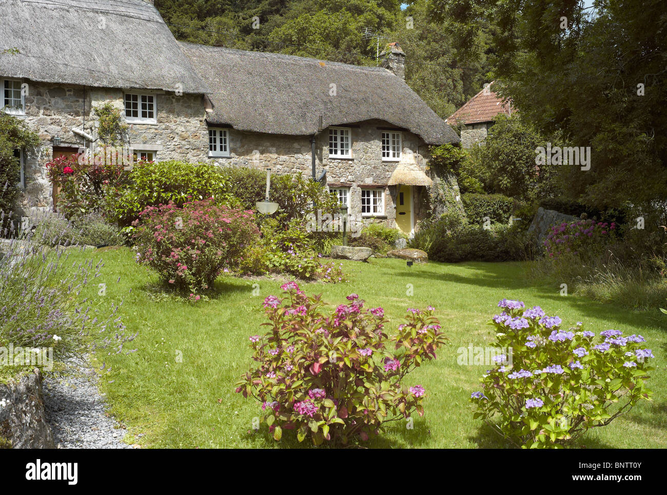 Thatched Cottages at Manaton village in Dartmoor National Park Devon