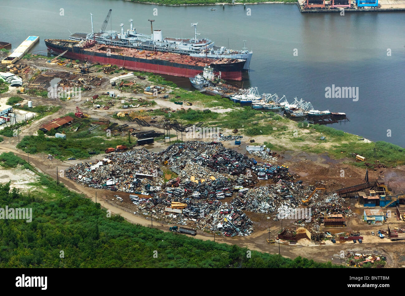 aerial view above scrap metal for recycling New Orleans Louisiana Stock Photo
