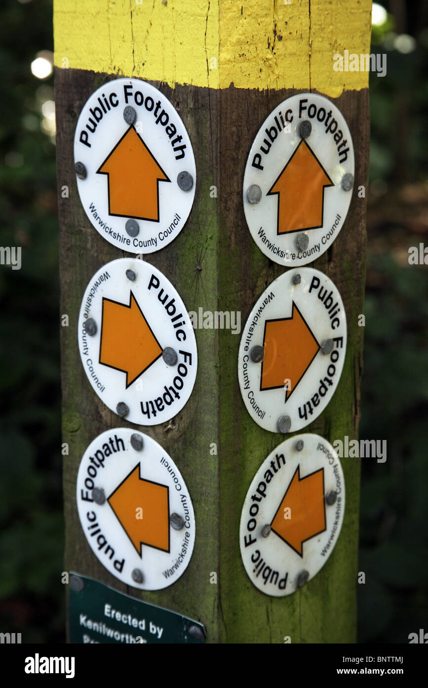 Six Footpath Direction Signs on a Post Stock Photo
