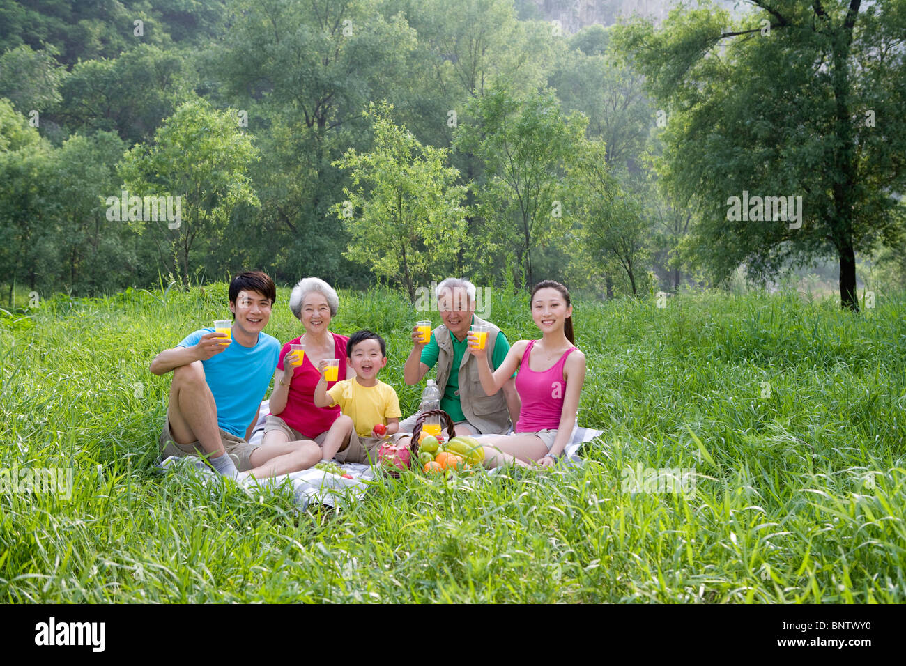 Portrait of a family picnicking Stock Photo Alamy