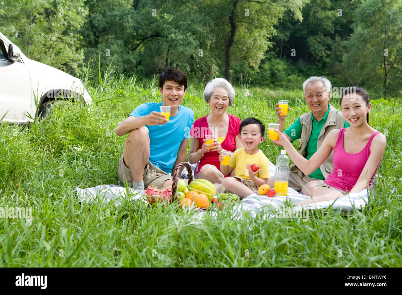 Portrait of a family picnicking Stock Photo Alamy