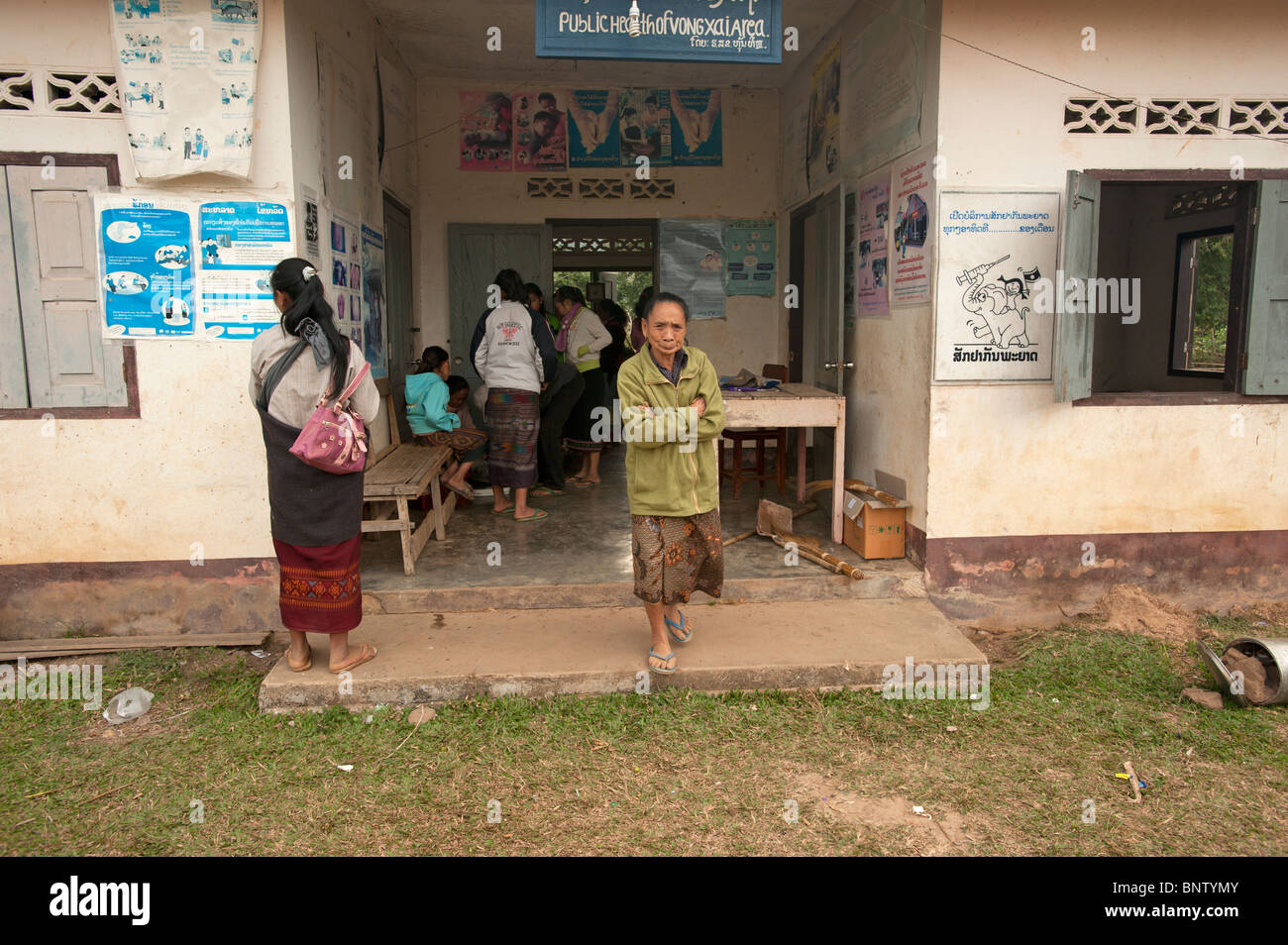 Local women attend a public health clinic in Muang Ngoi village Northern Laos Stock Photo