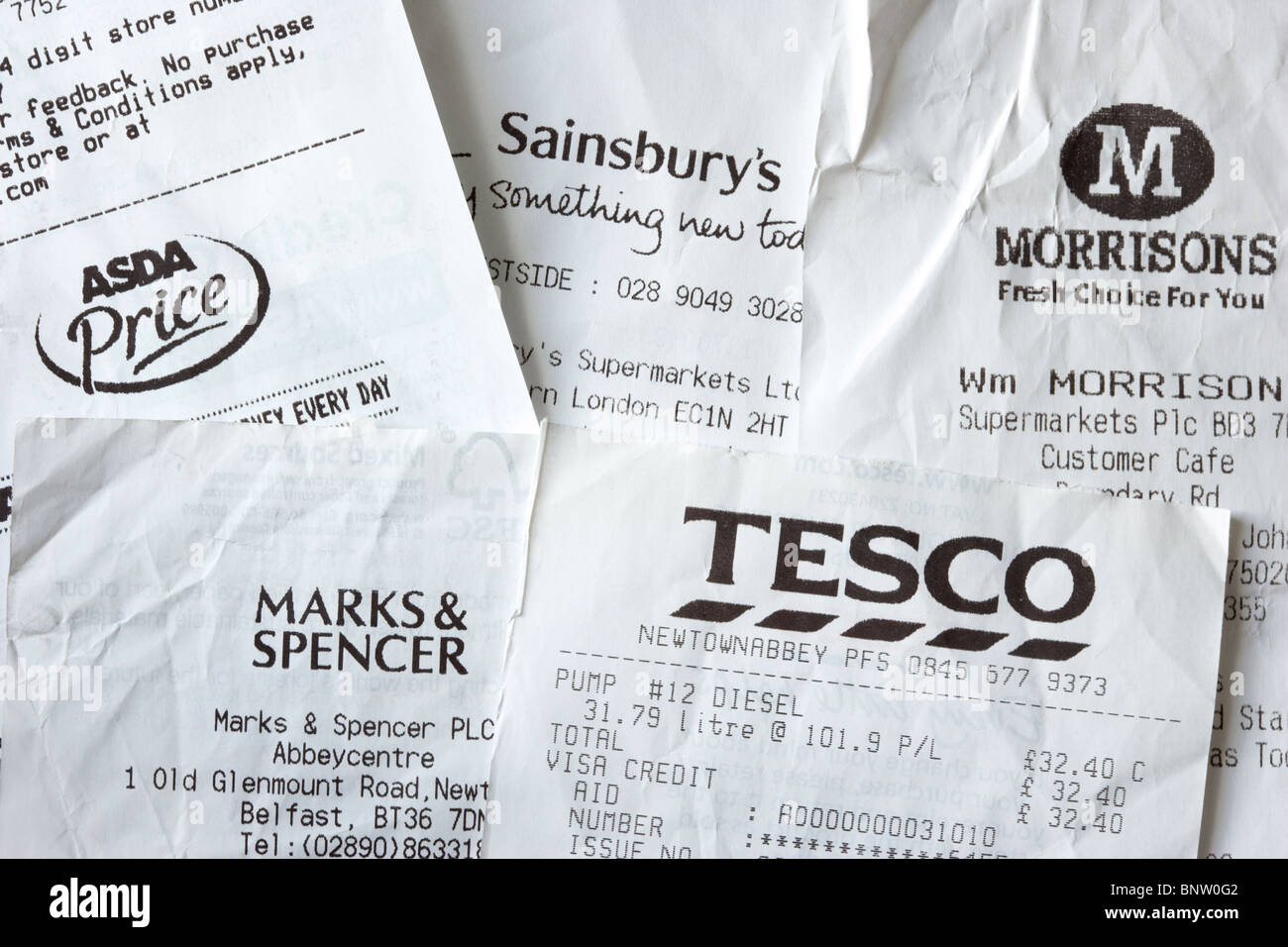till receipts from major uk supermarkets including tesco sainsburys