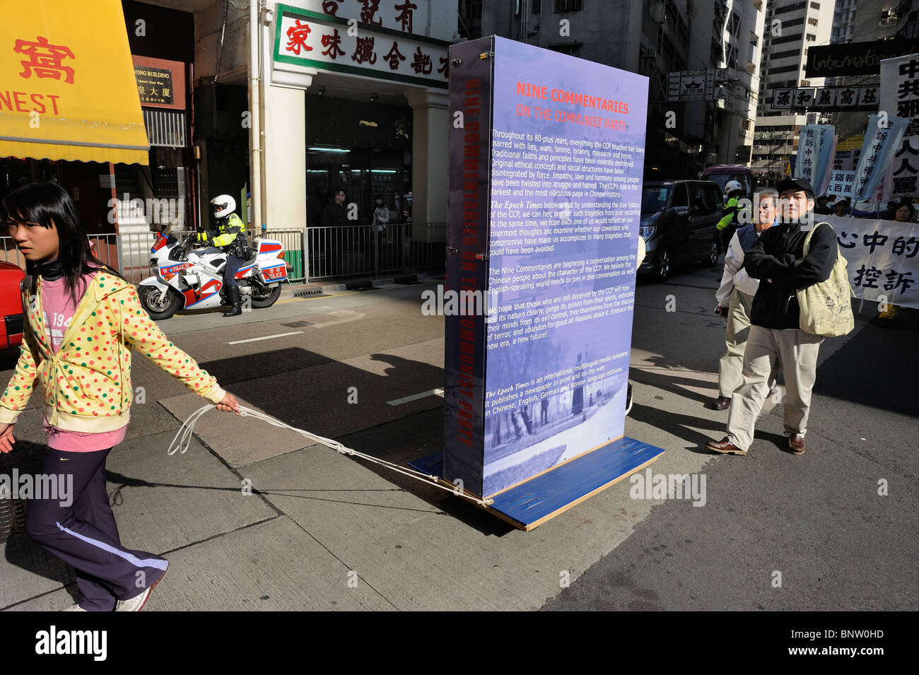 Falun Gong parade in the centre of Hong Kong. Opponents of the