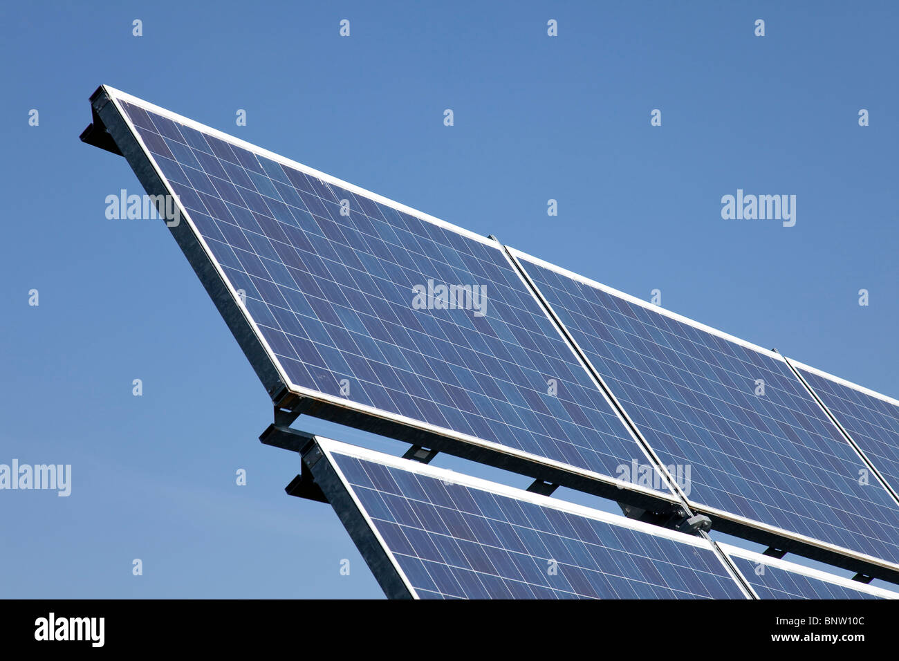 Solar panels in front of the blue sky Stock Photo