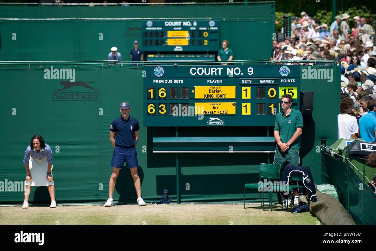 Score board on Court 9 during the Wimbledon Tennis Championships 2010 Stock Photo