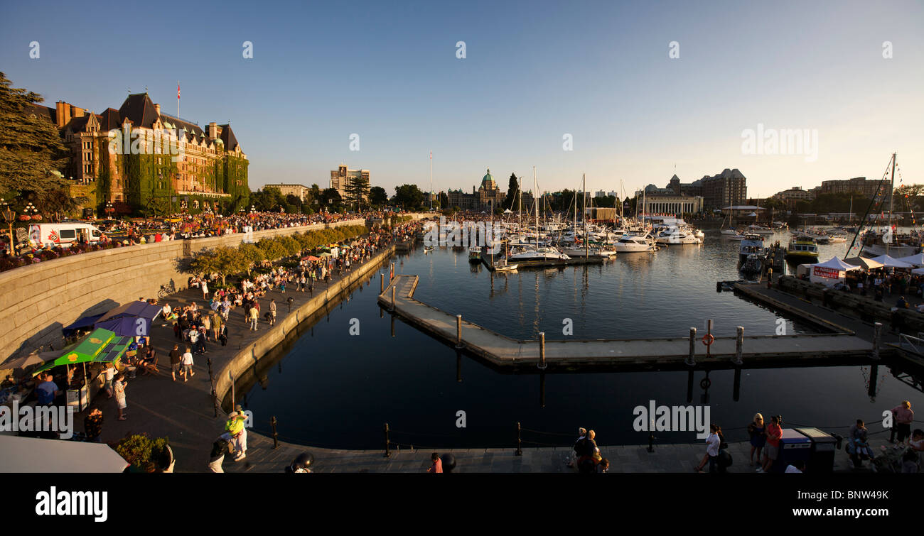 Downtown Victoria BC inner harbour during BC day celebrations Stock