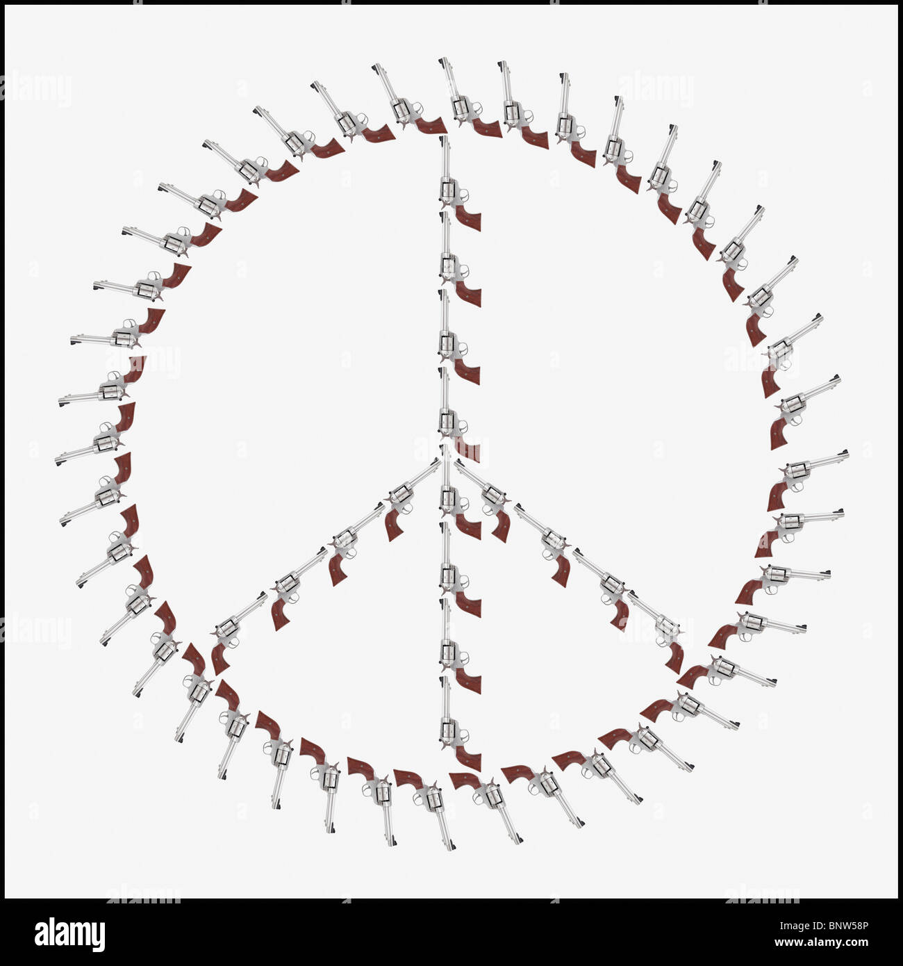 Guns arranged in the shape of a peace symbol Stock Photo