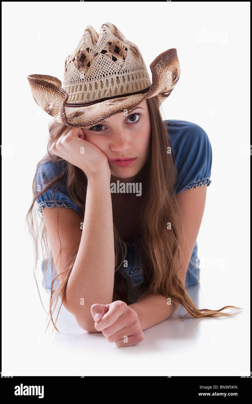 Bored cowgirl Stock Photo