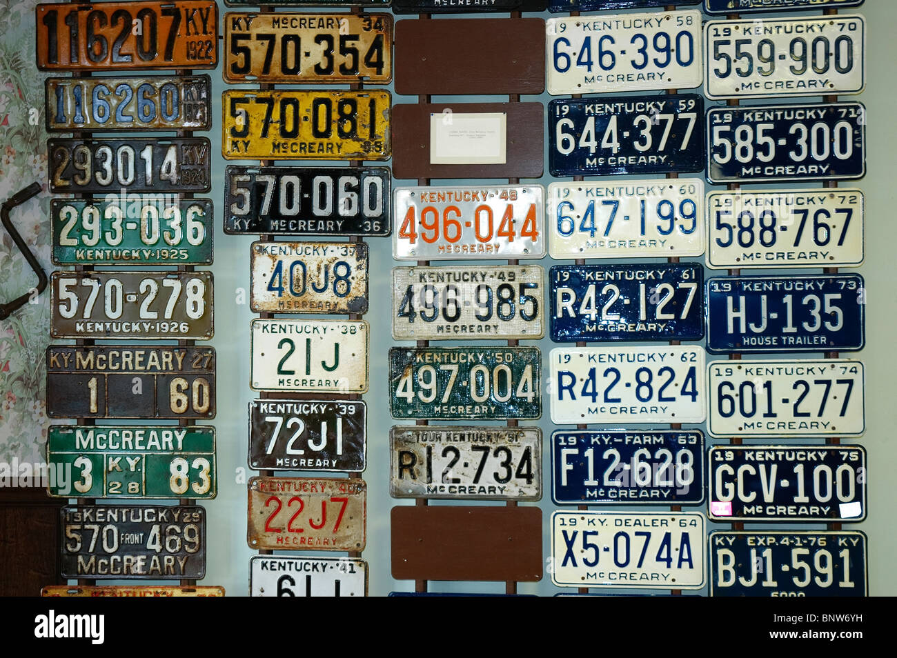 Kentucky license plates, McCreary County Museum, Stearns, Kentucky