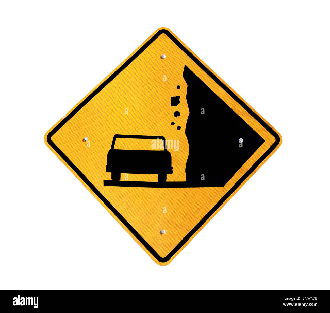 Falling Rock warning sign on lonely Nevada highway. Stock Photo