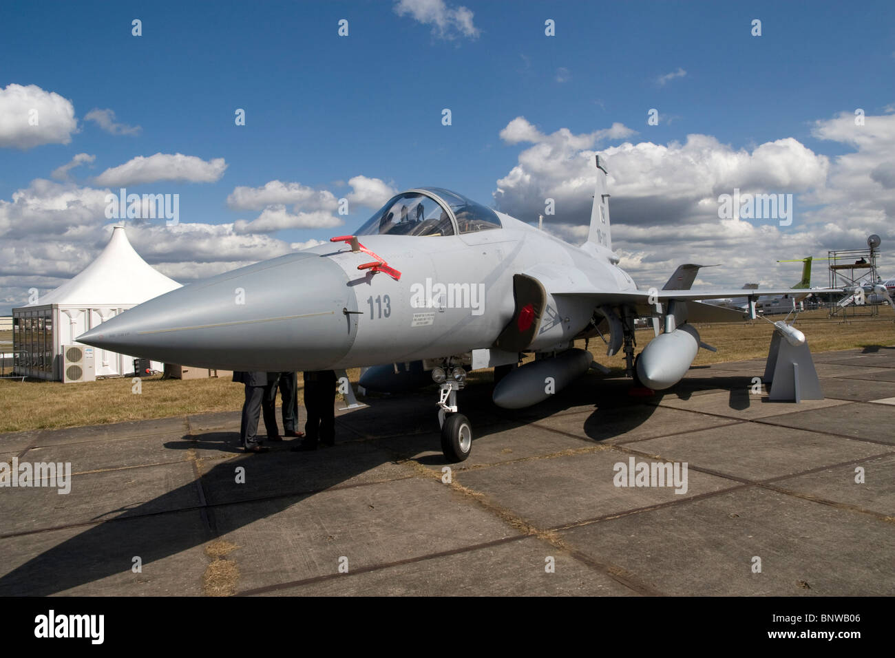 Chinese built Pakistan Air Force JF17 Thunder fighter aircraft at Farnborough International Air Show 2010 Great Britain Stock Photo