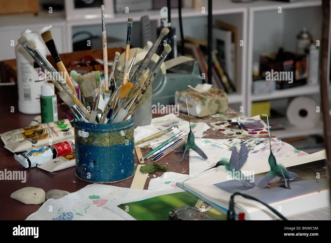 Work desk of wood artist Jim Sams Kentucky Stock Photo Alamy