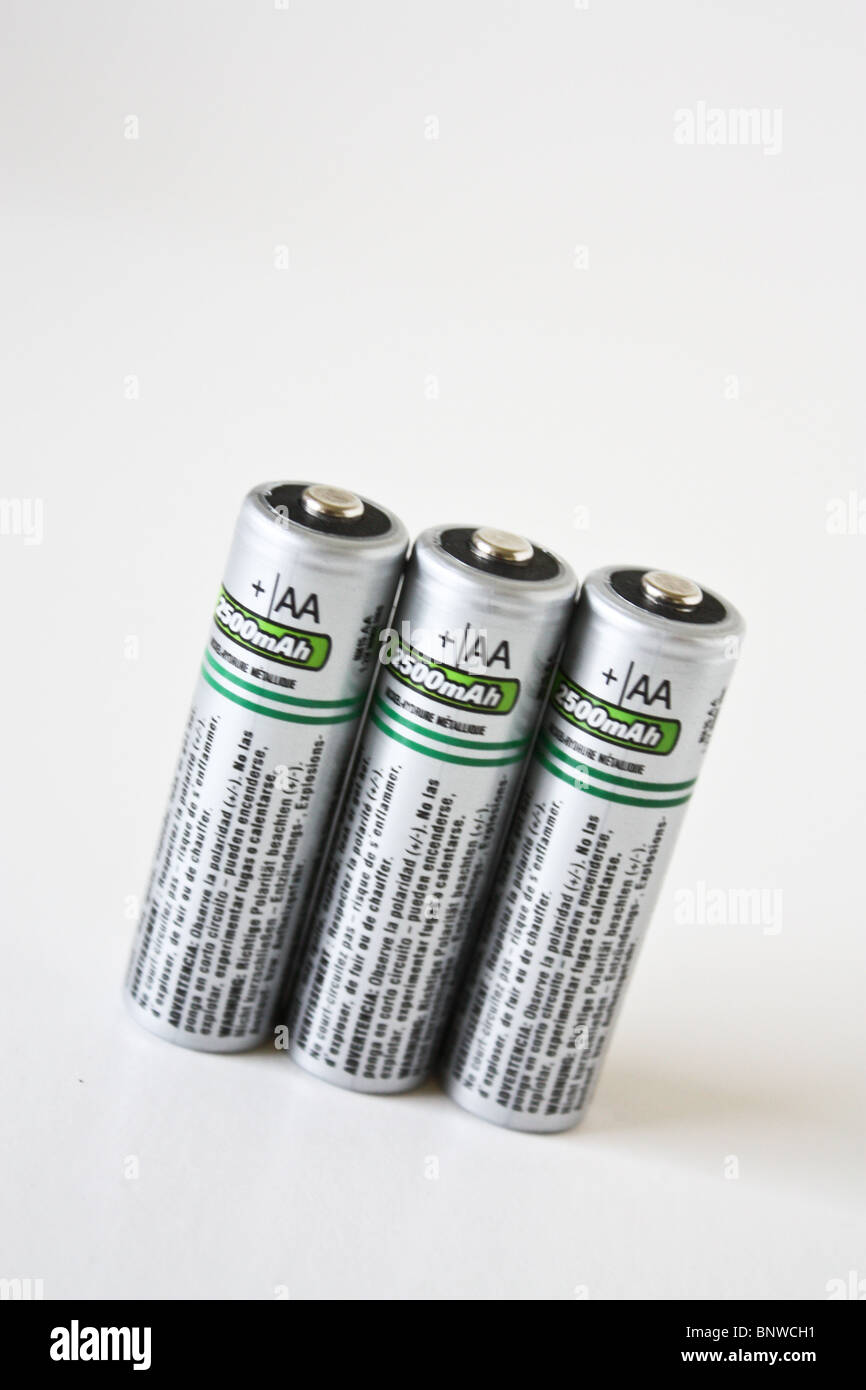 three 3 AA rechargable battery Stock Photo