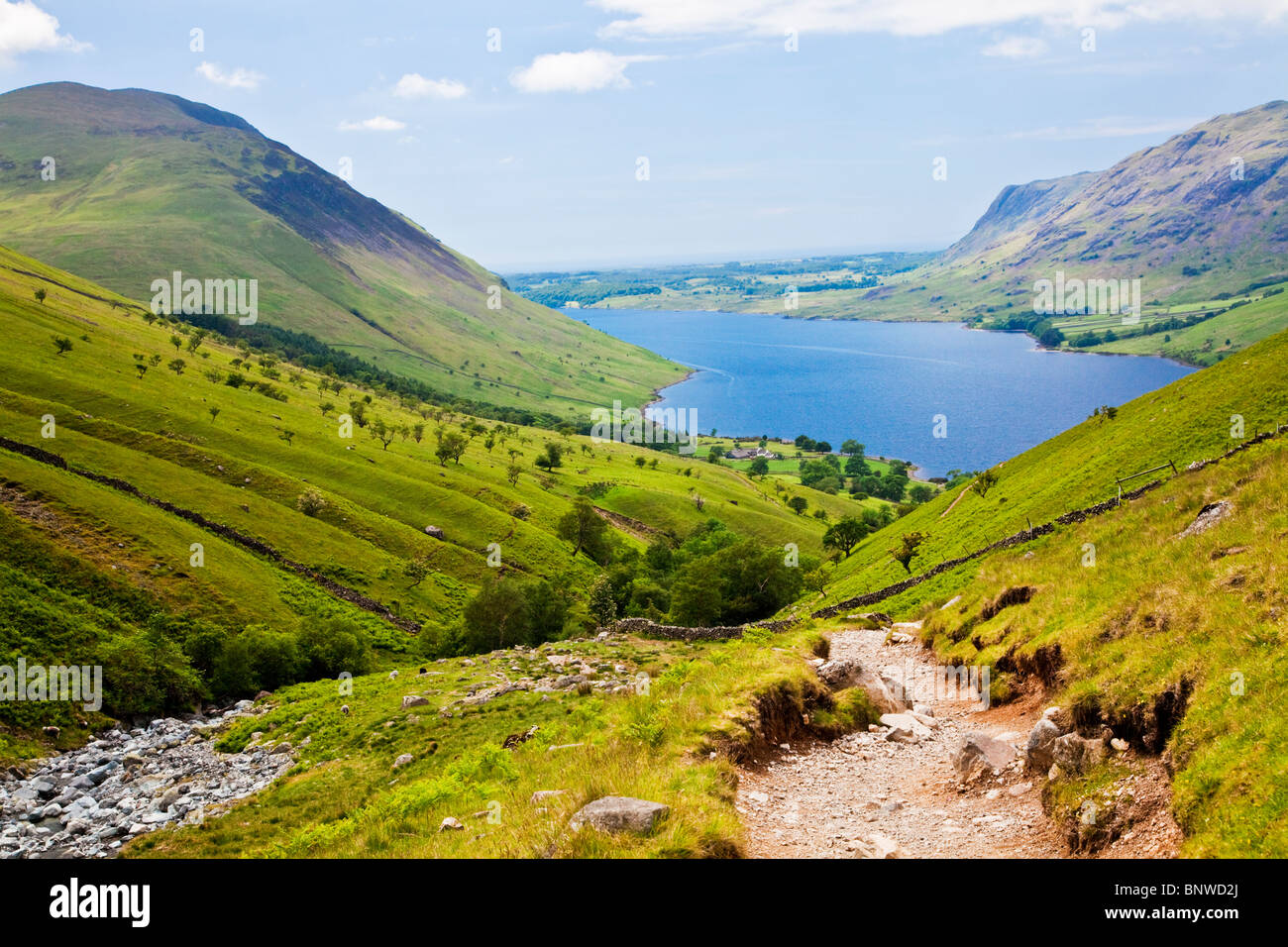 View over Wast Water from the Wasdale Head route up to Scafell Pike, Lake District, Cumbria, England, UK Stock Photo