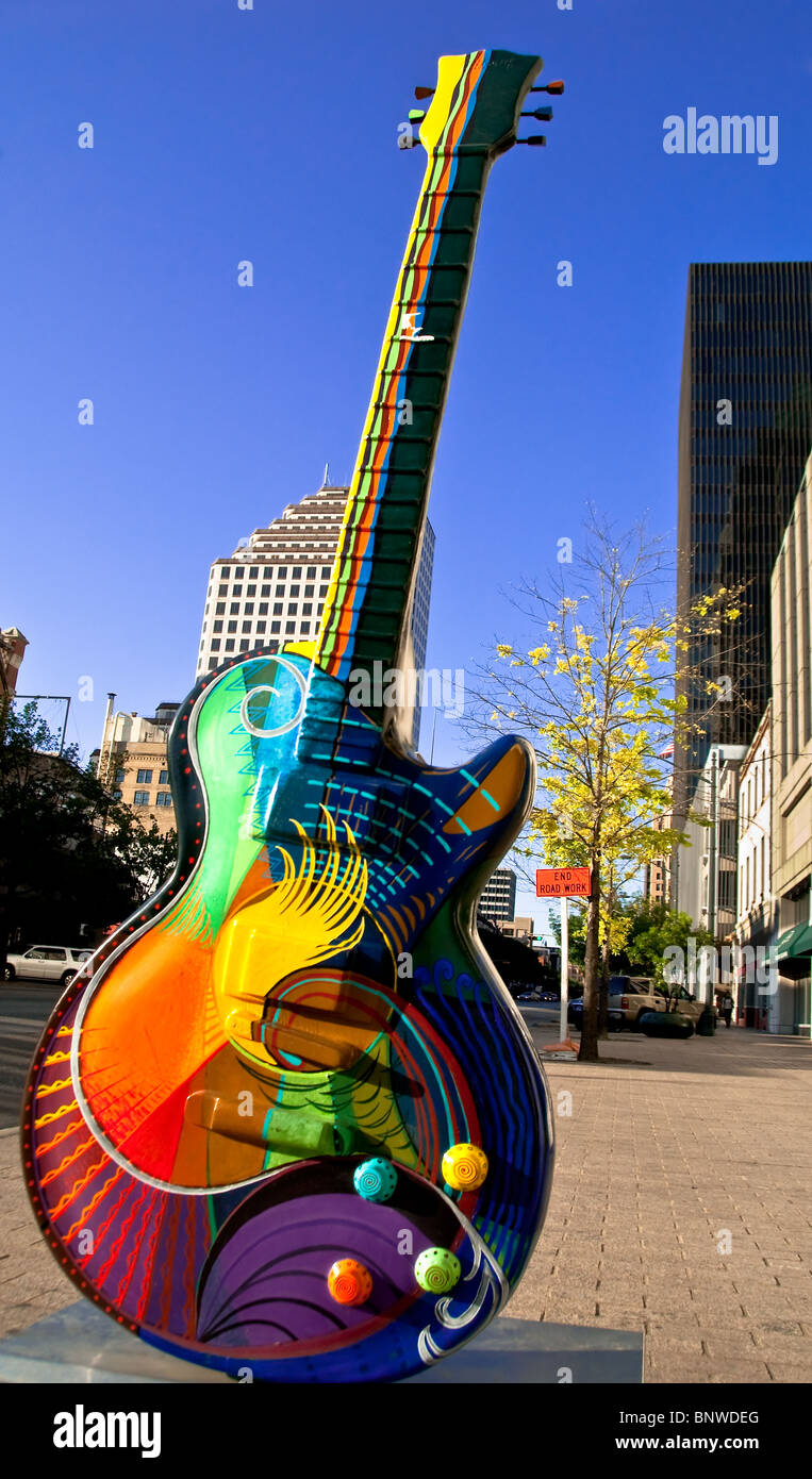 "Vibrancy", a 10 foot guitar sculpture by Craig Hein on Congress Avenue