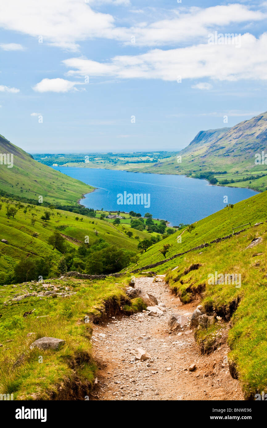 View over Wast Water from the Wasdale Head route up to Scafell Pike, Lake District, Cumbria, England, UK Stock Photo