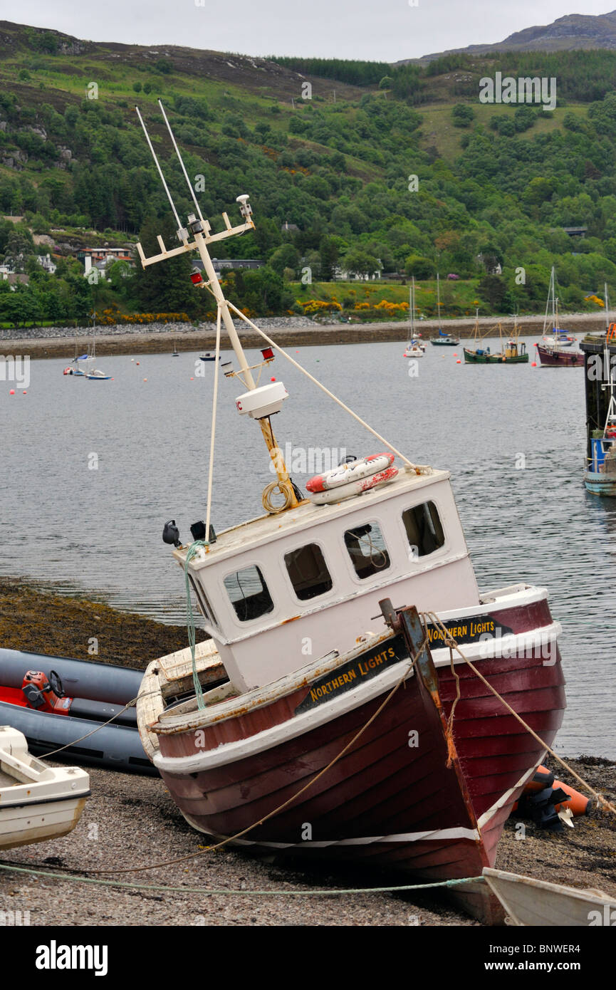 Beached fishing trawler 'Northern Lights' at Ullapool Harbour. Ullapool, Ross and Cromarty, Scotland, United Kingdom, Europe. Stock Photo
