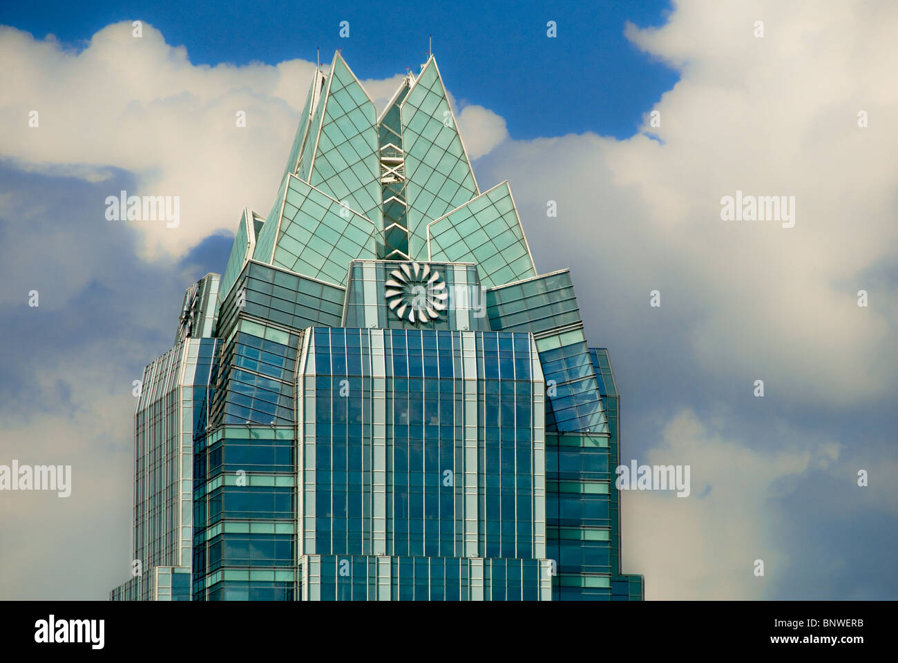 Financial district's Frost Bank Tower is nicknamed 'Spike' or 'Owl Face' in Austin, Texas, USA Stock Photo