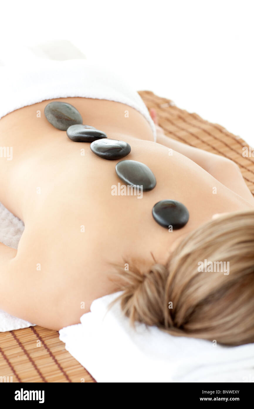 Close-up of relaxed woman lying on a massage table Stock Photo
