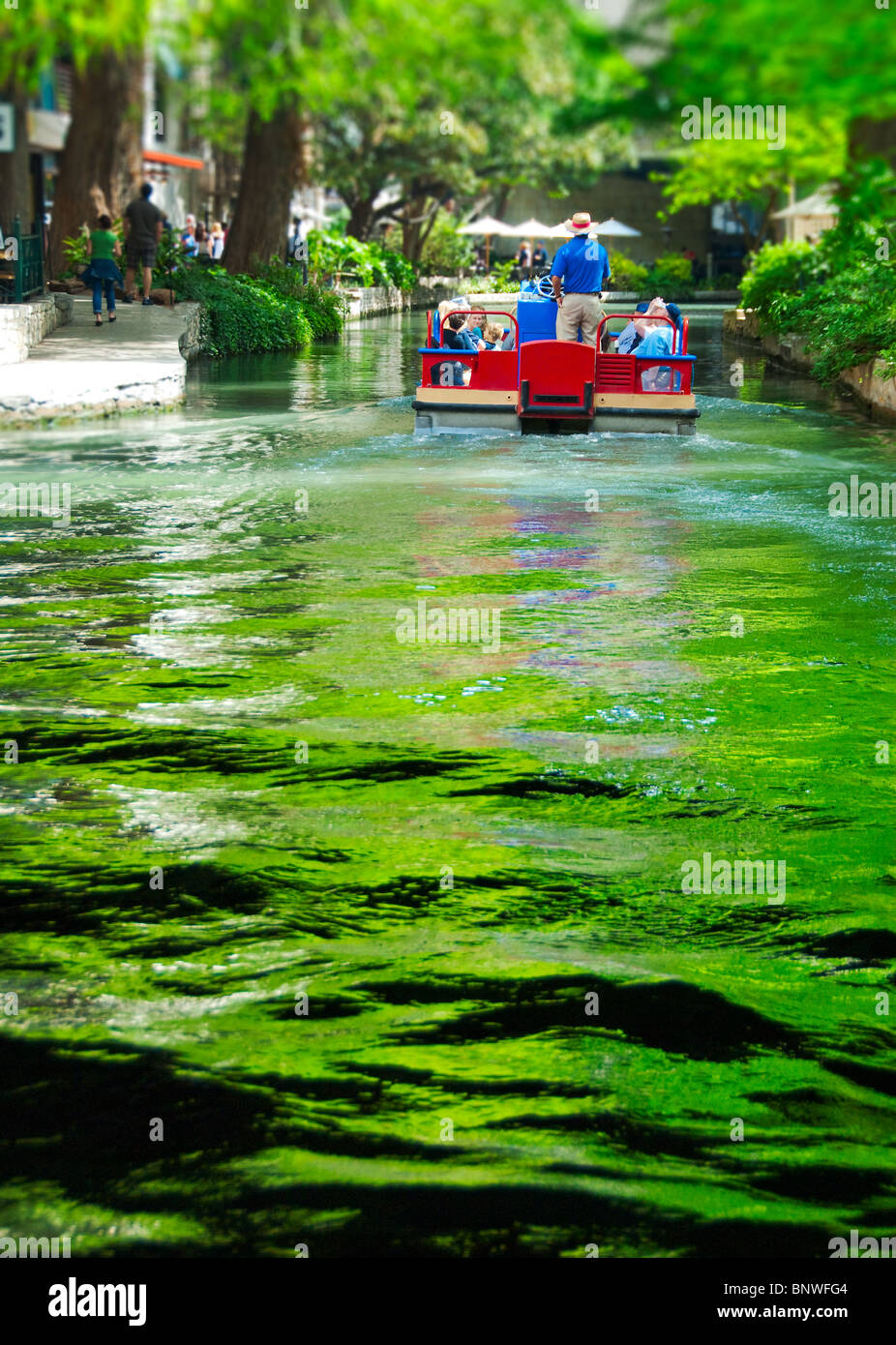River Walk tour boat on Paseo del Rio in downtown San Antonio, Texas