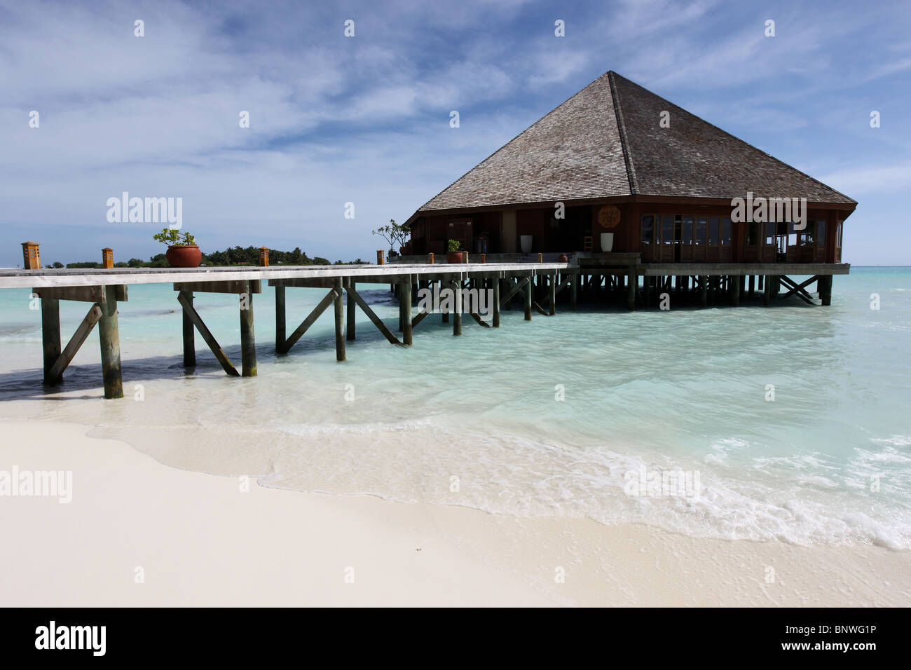 Asian Wok Restaurant, over the ocean at the Southern tip of Meeru Island  Resort, Maldives, Asia Stock Photo - Alamy