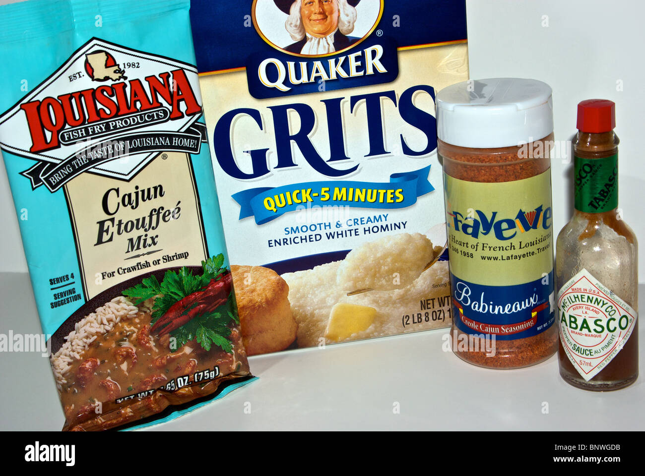 Louisiana cooking staples Cajun Etouffee mix, Quaker grits, Babineaux