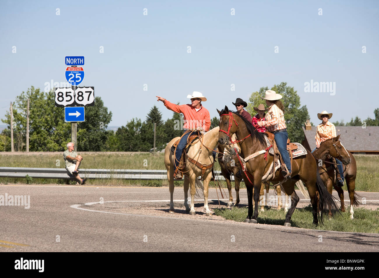 Riders taking part in a cattle drive to bring steers to the Cheyenne ...