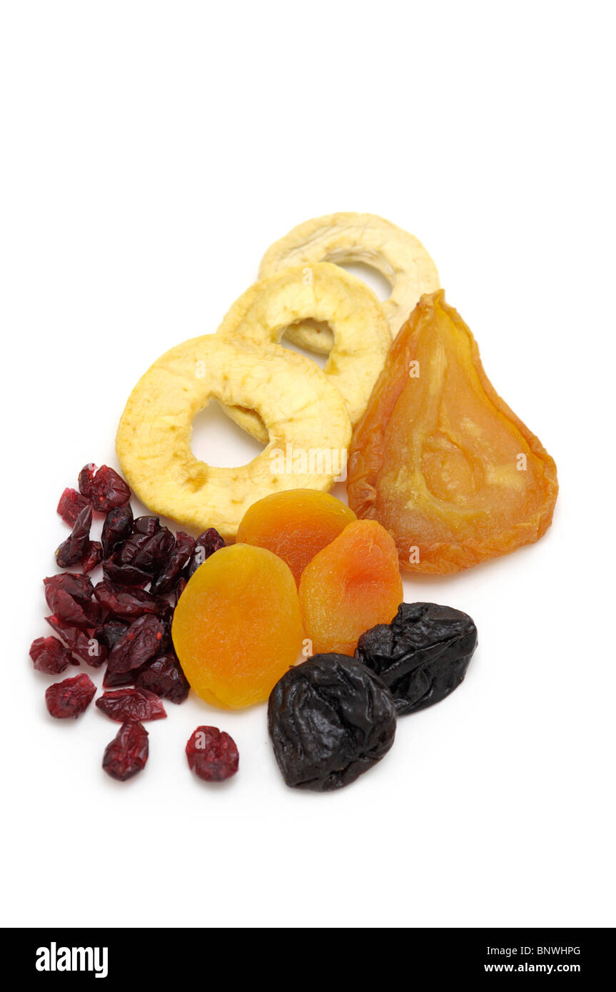 Dried Fruits (Pears, Apple Rings, Cranberries, Apricots, Prunes) Stock Photo