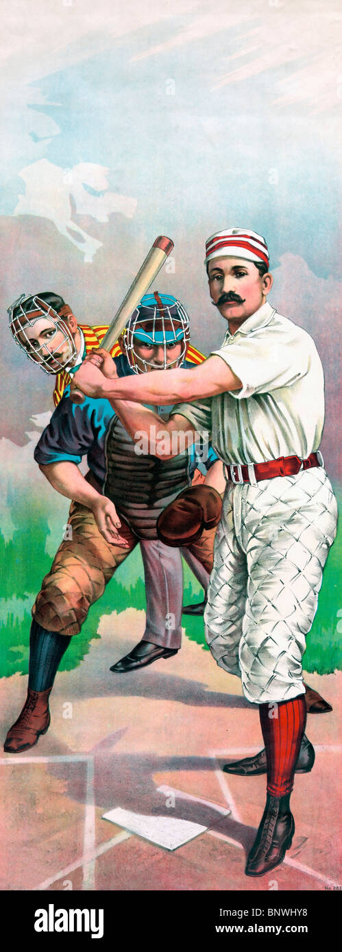 Awaiting The Pitch - Vintage Color Baseball Print - 1895 Painting