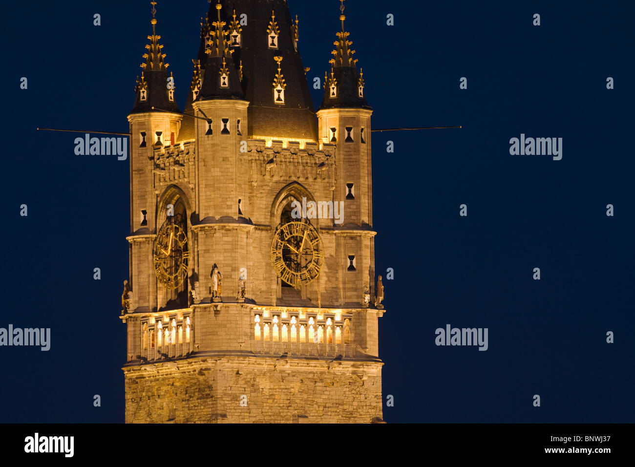 Belgium, Ghent, St Bavos Cathedral at night, Sint Baafskathedraal Stock Photo