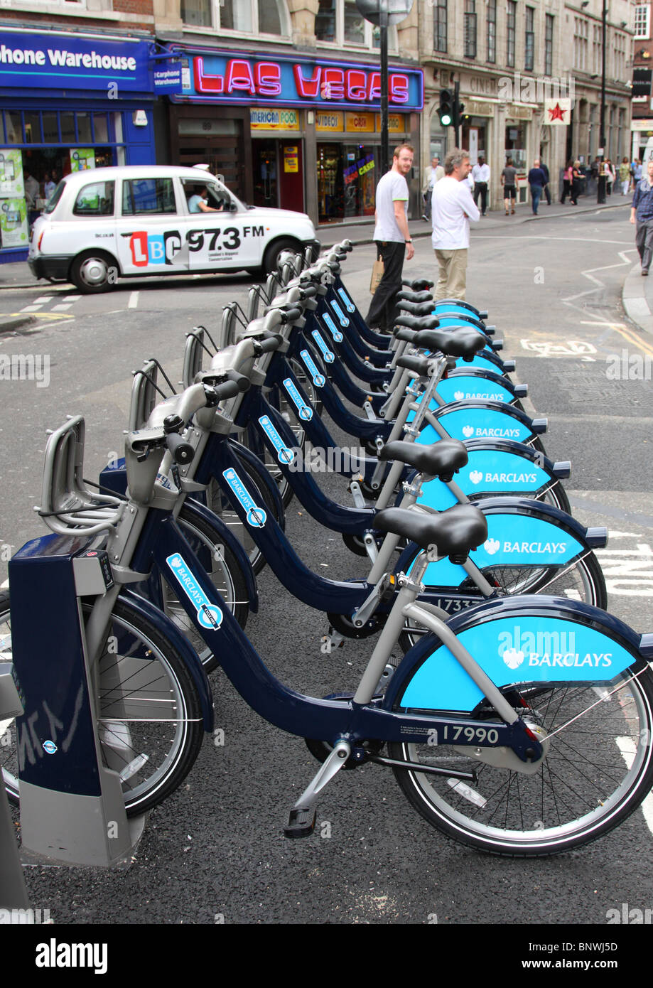 Transport for London (TFL) & Barclays cycle hire, Wardour Street, Soho