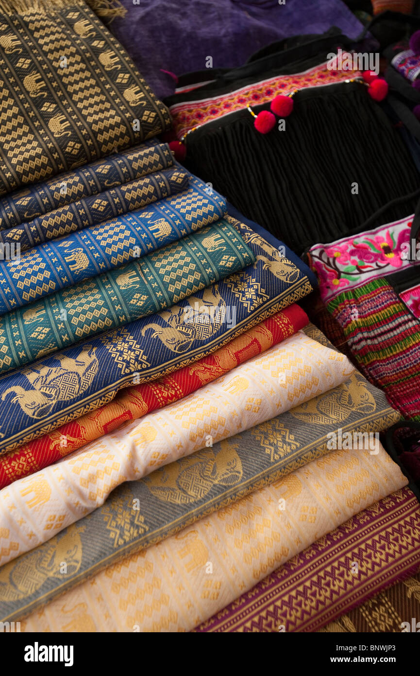 Textiles for sale in a small villages in the Mae Rim District, Chiang Mai Province, Thailand, Asia Stock Photo