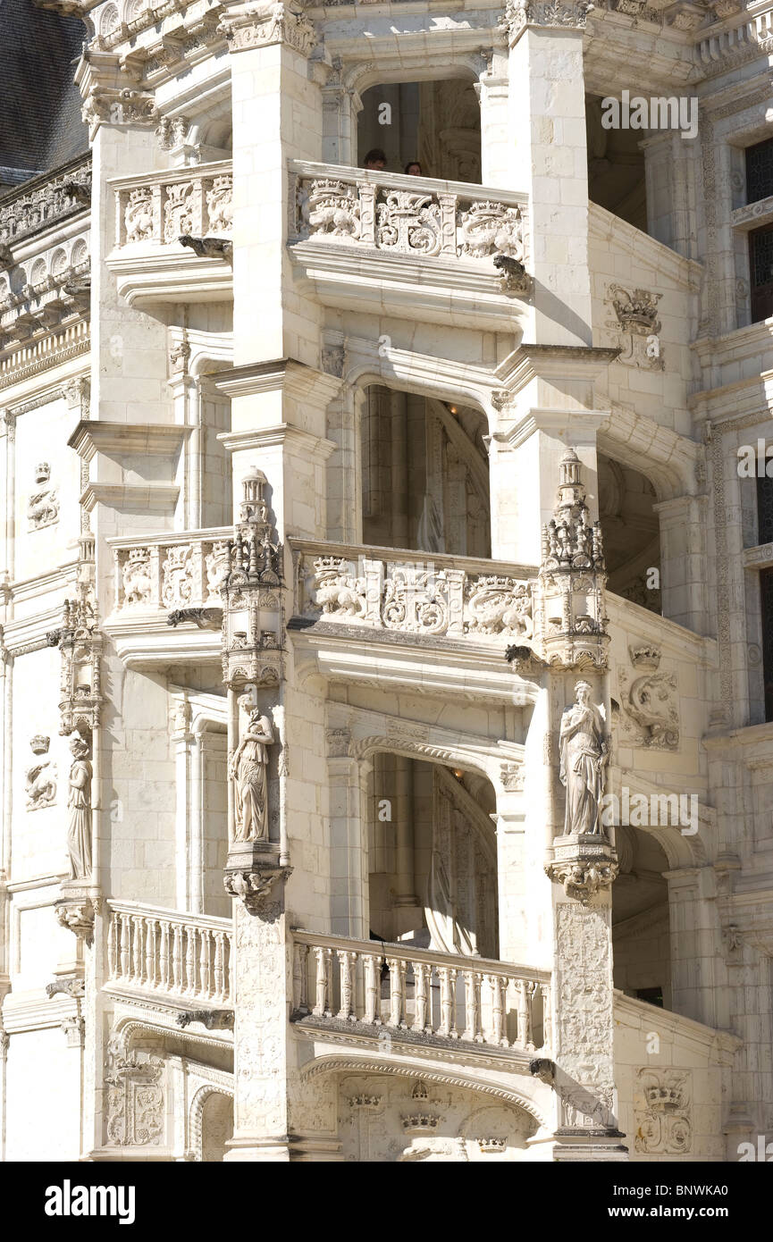 France, Loire castles, Blois castle, outdoor staircase Stock Photo
