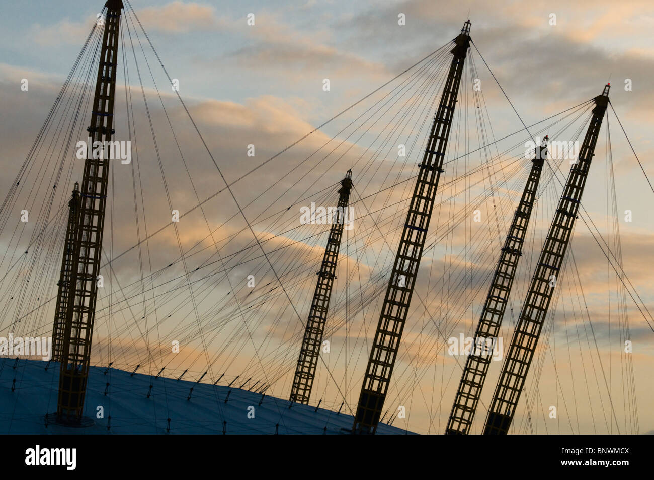 The Dome or O2 Arena, a dome-shaped white marquee supported by twelve ...