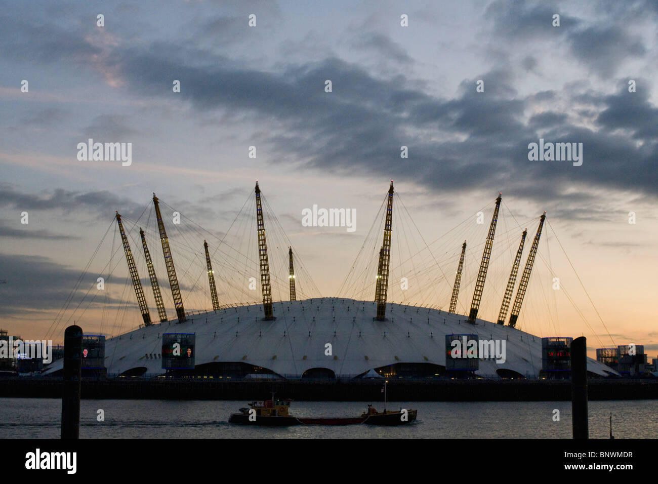 The Dome or O2 Arena, a dome-shaped white marquee supported by twelve ...