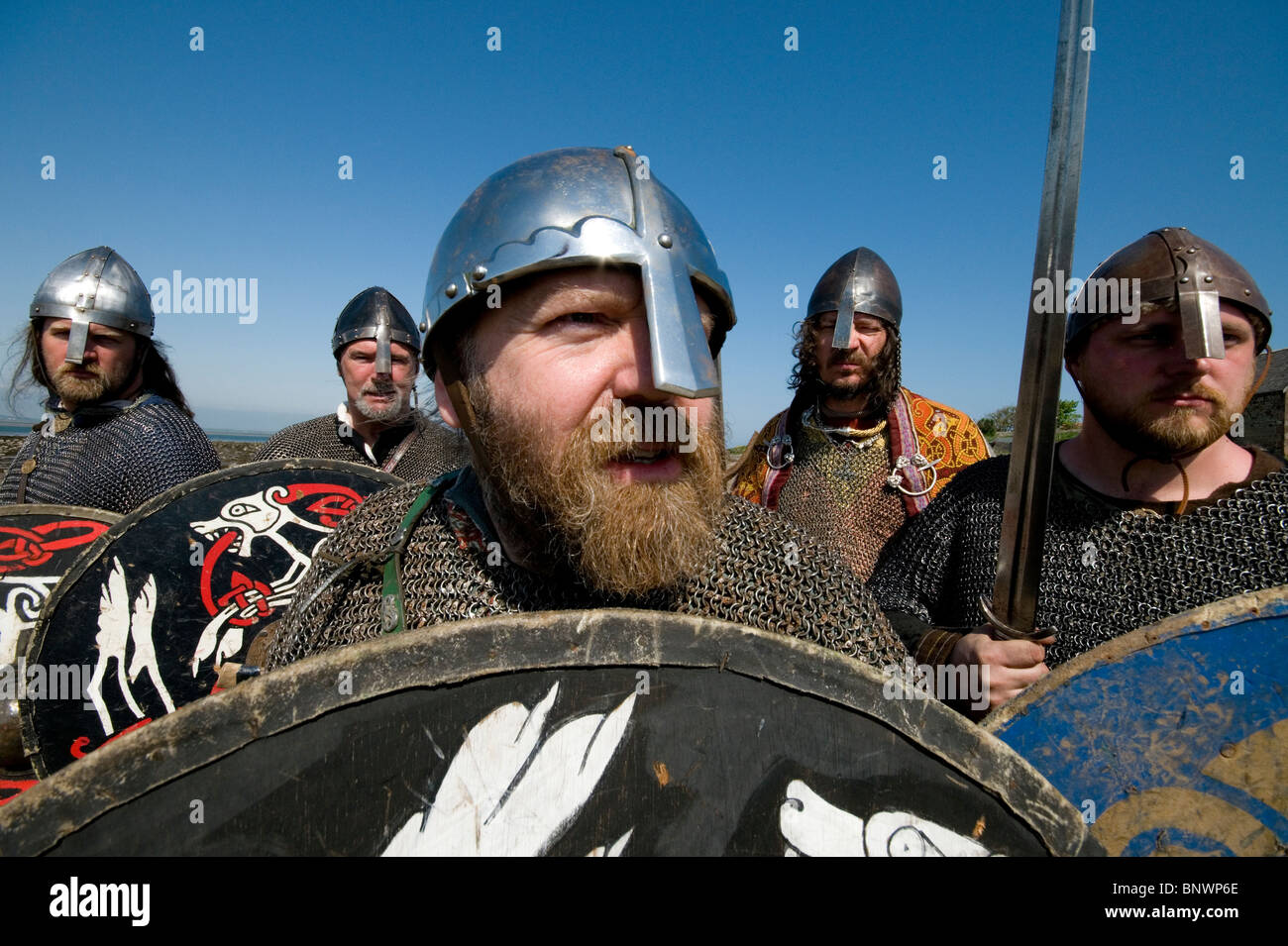 Vikings from a reenactment group on Lindisfarne which the real Stock
