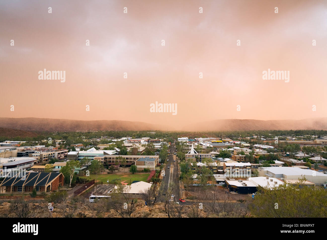 Dust storm at the outback town of Alice Springs, Northern Territory, AUSTRALIA. Stock Photo
