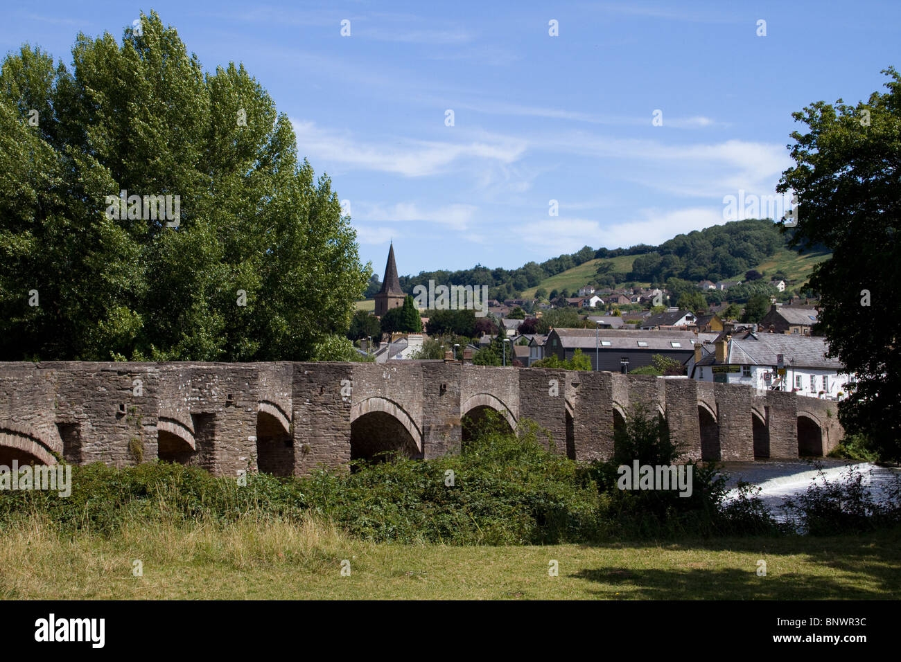 Landscape view of Crickhowell Bridge in Wales on sunny day Stock Photo