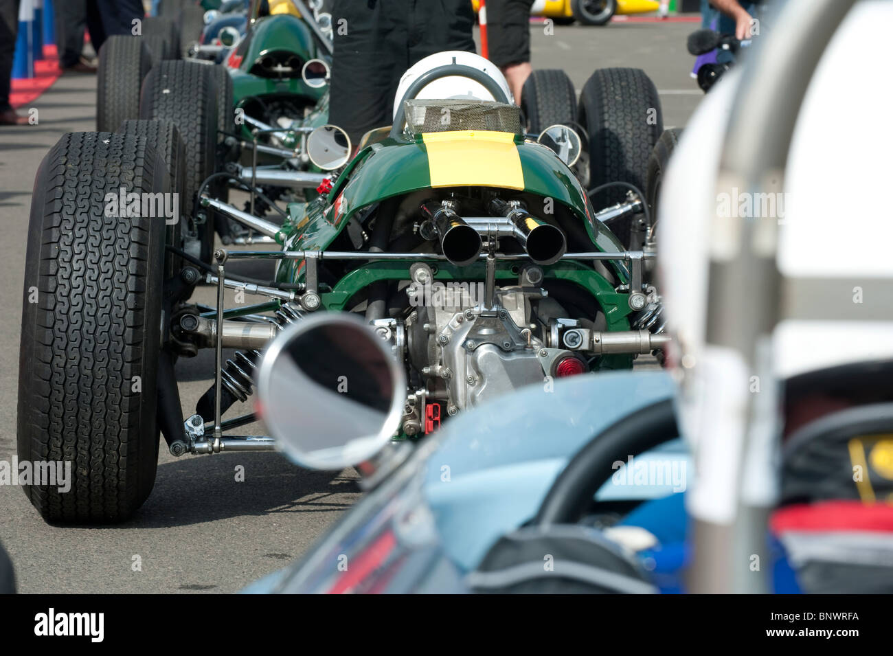 Formula One Lotus 25 in paddock, 2010 Silverstone Classic, England, UK Stock Photo