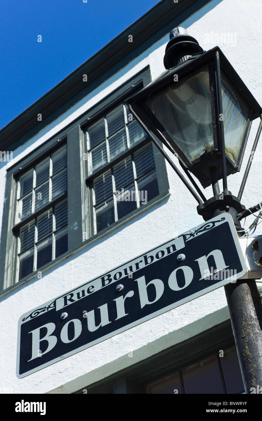 Bourbon Street sign and Lamp post Stock Photo - Alamy