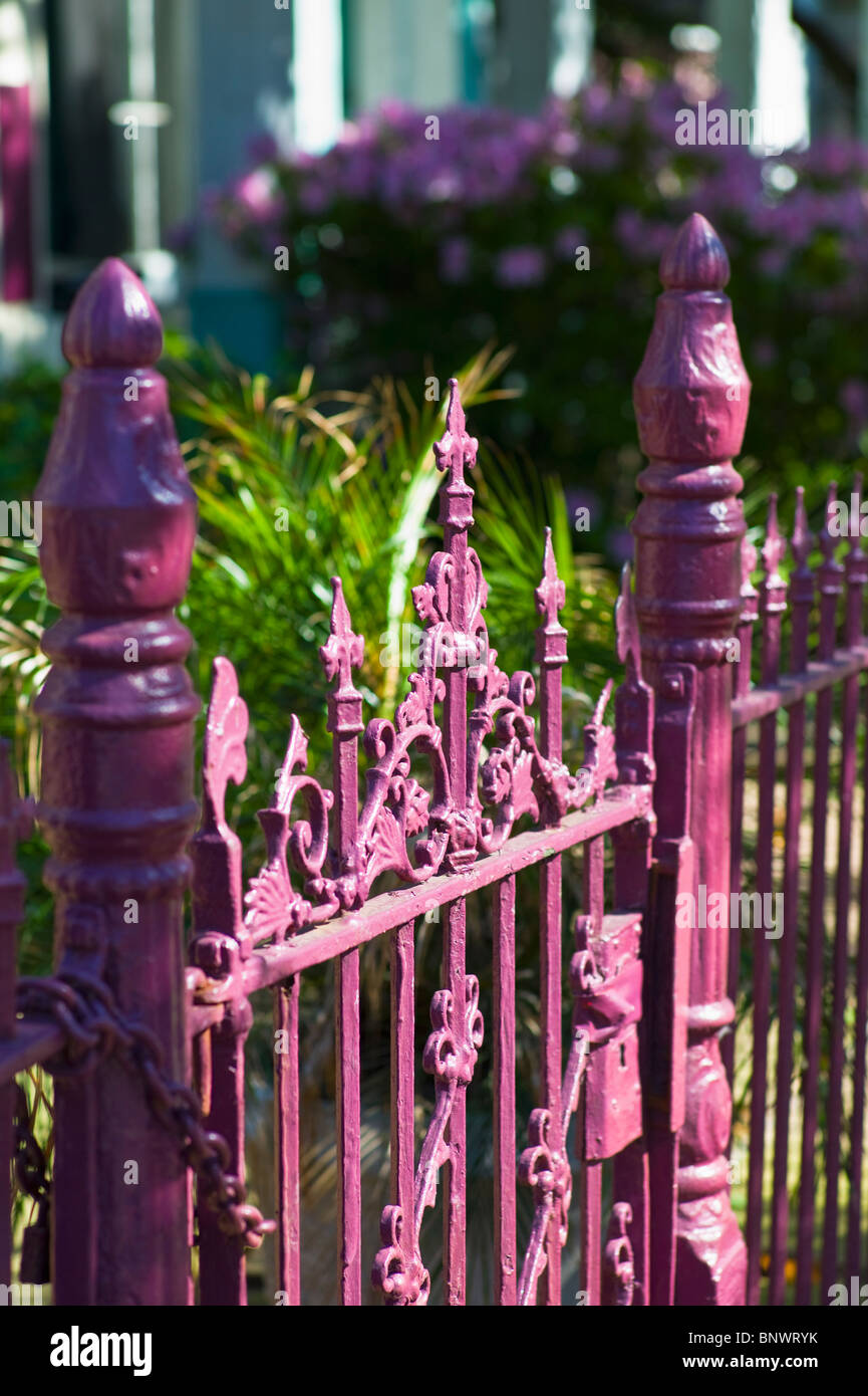 Pink iron fence Stock Photo Alamy