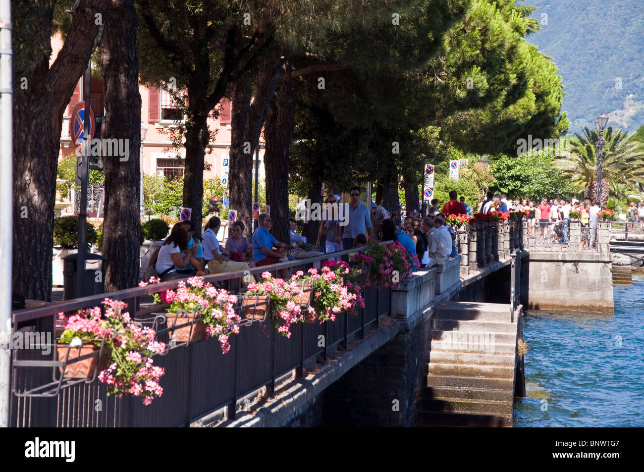 Tourist look out over Lake Como at Menaggio Stock Photo