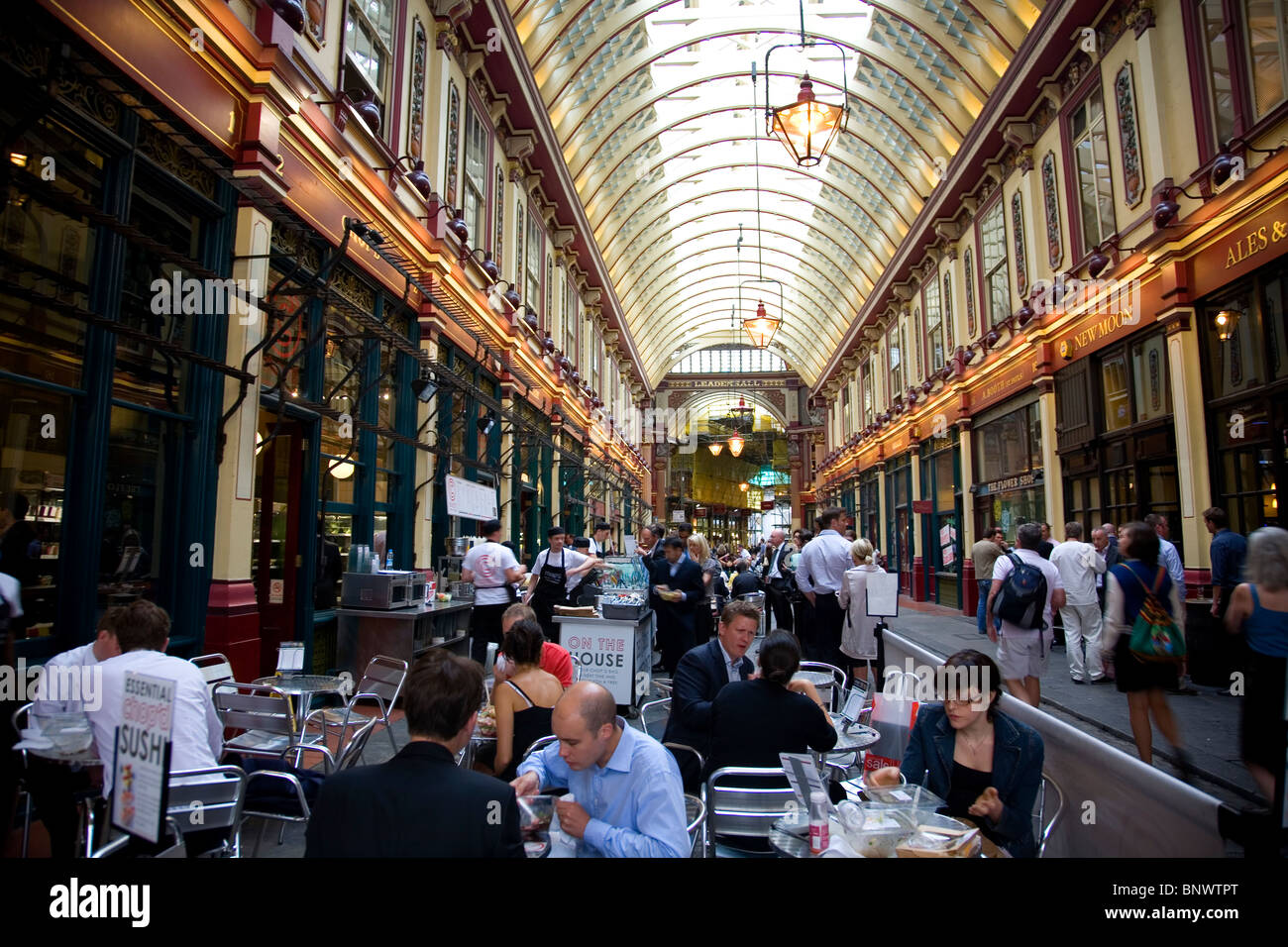 Leadenhall market and in London with city workers dining Stock Photo