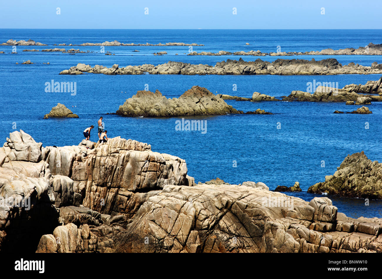 Rough coastline, rocks, north coast of Guernsey, Channel Islands, UK, Europe Stock Photo