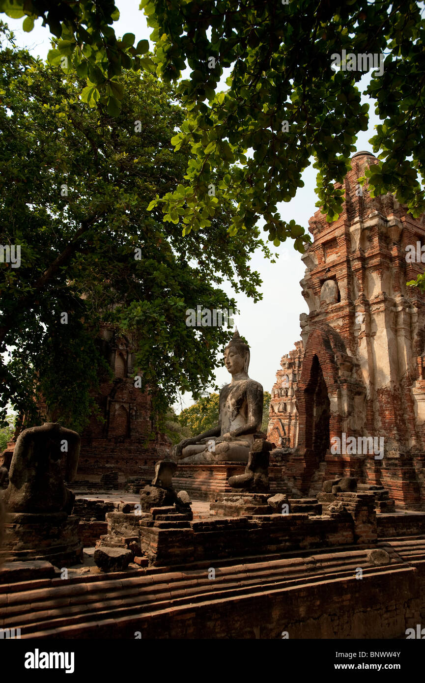 Buddha and chedi at Wat Maha That, Ayutthaya, Ayutthaya Province, Thailand, Asia Stock Photo