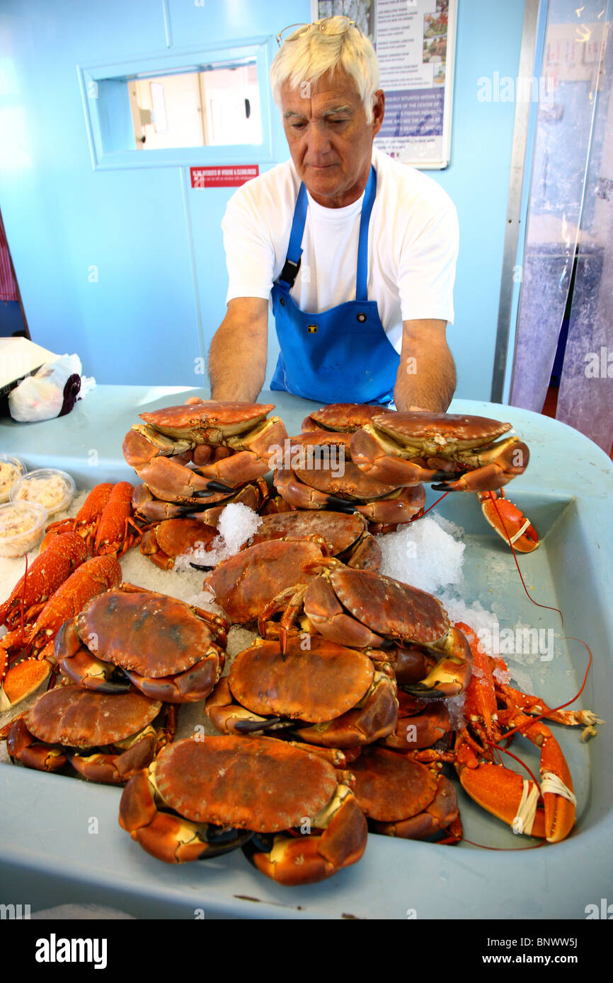 Fish store, crab and lobster, St. Peter Port, Guernsey, Channel Islands, UK, Europe Stock Photo